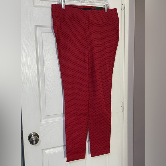 Red with black felt polka dot high waisted pixie pants - Picture 1 of 3